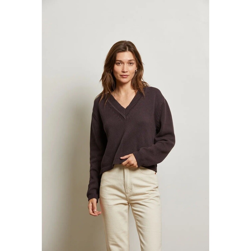 Perfect White Tee Addie Sweater In Deep Purple V Neck Cotton Pullover Boxy L